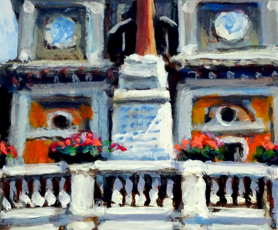 吉本哲「ローマにて・スペイン広場」油絵・SM 拡大画像2