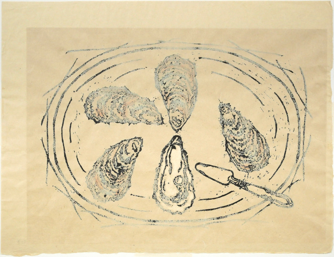 吉沢由美子「牡蠣」木版画に手彩 作品シート裏側画像
