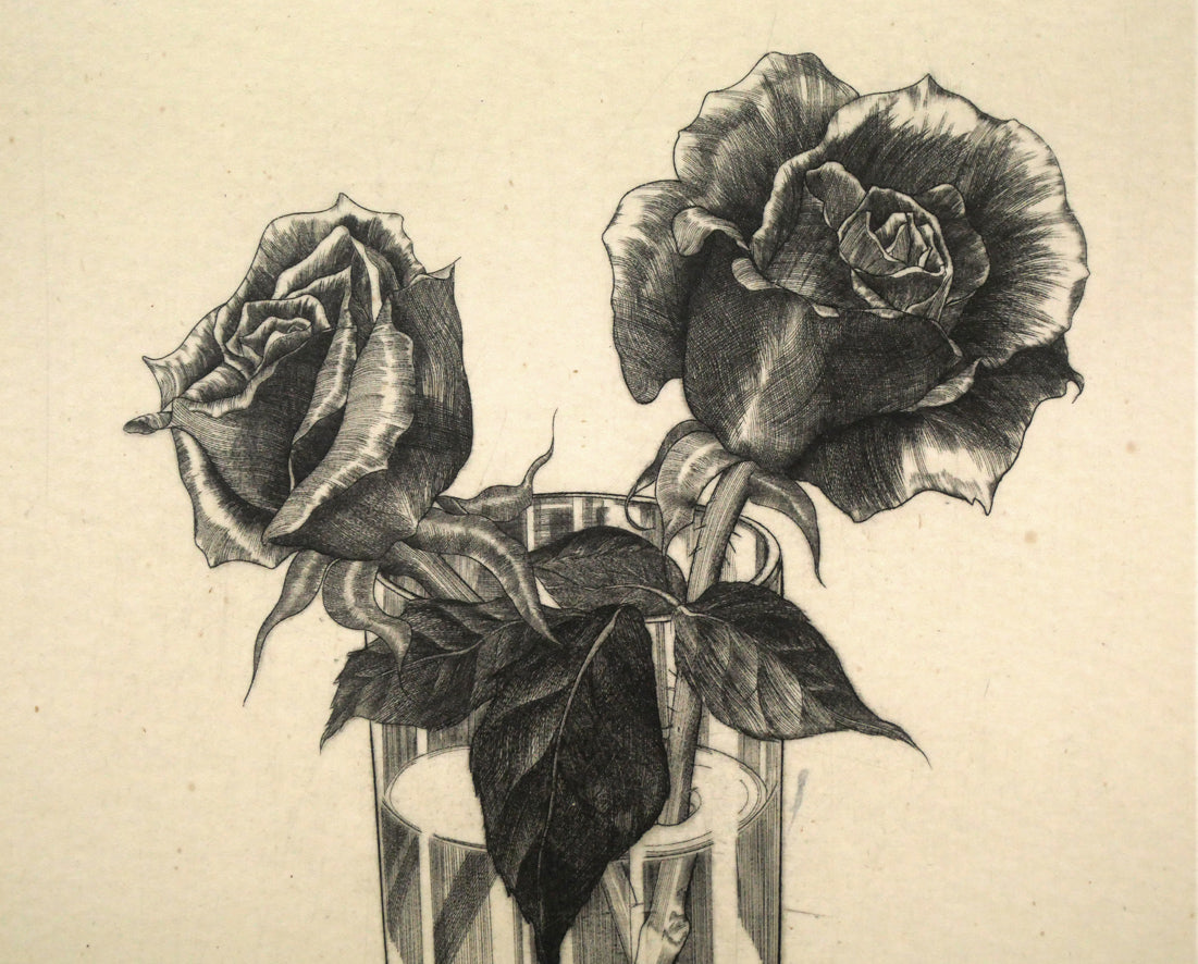 吉田勝彦「薔薇二輪」銅版画 拡大画像1