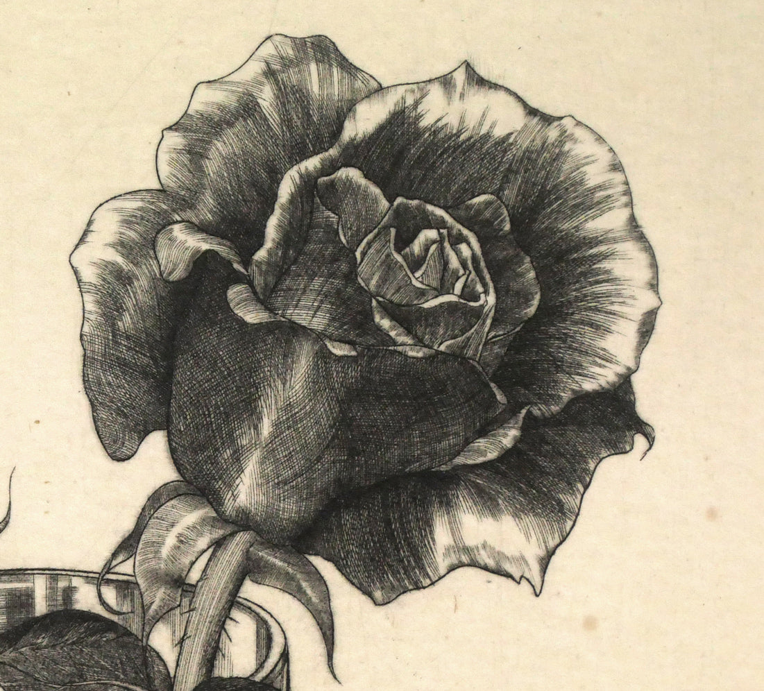 吉田勝彦「薔薇二輪」銅版画 拡大画像3