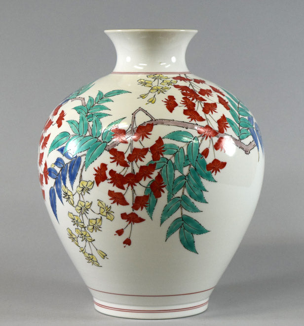 十四代酒井田柿右衛門「濁手藤花文花瓶」共箱 全体画像1