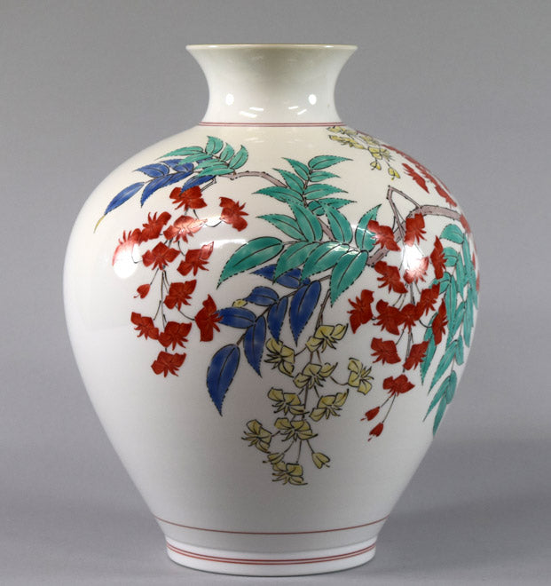 十四代酒井田柿右衛門「濁手藤花文花瓶」共箱 全体画像2