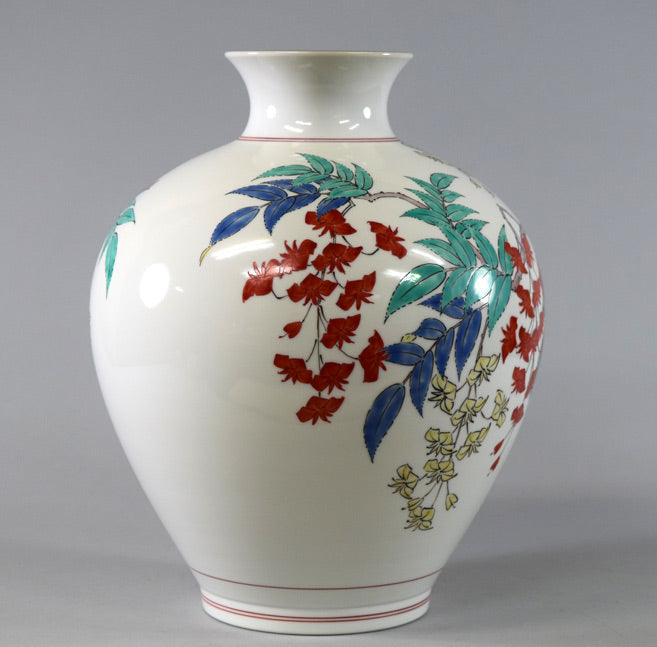 十四代酒井田柿右衛門「濁手藤花文花瓶」共箱 全体画像3