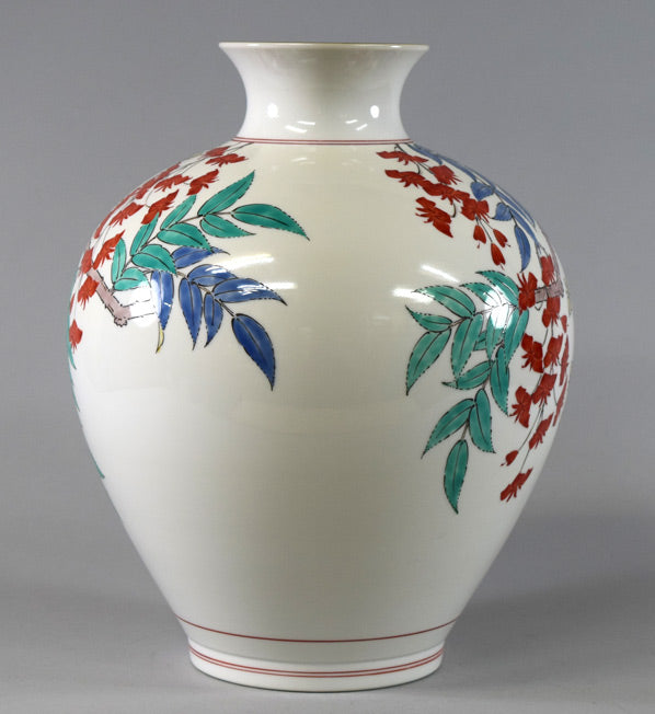 十四代酒井田柿右衛門「濁手藤花文花瓶」共箱 全体画像5