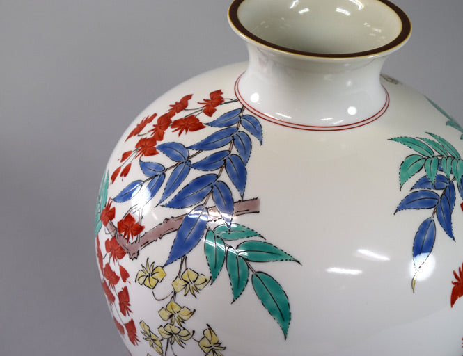 十四代酒井田柿右衛門「濁手藤花文花瓶」共箱 拡大画像1