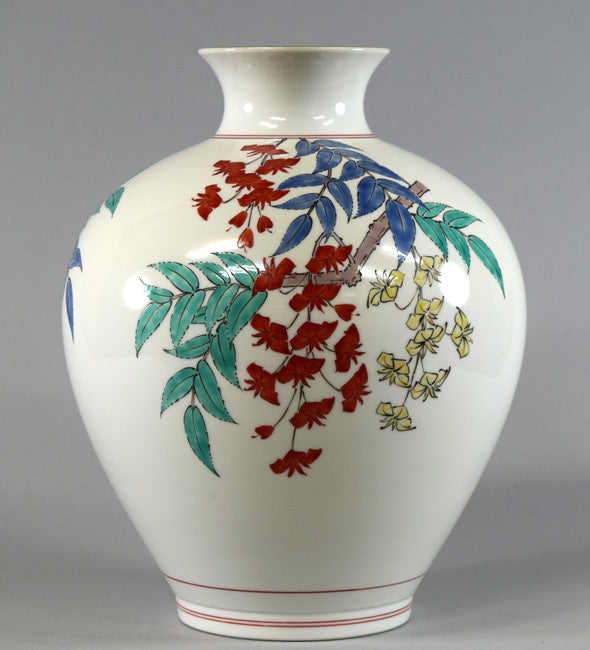 十四代酒井田柿右衛門「濁手藤花文花瓶」共箱 全体画像6