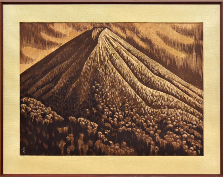 阿部貞夫「夕照(雄阿寒岳)」木版画