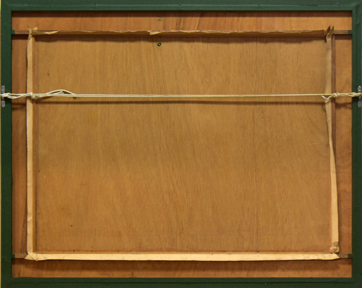 阿部貞夫「夕照(雄阿寒岳)」木版画 額縁裏側画像