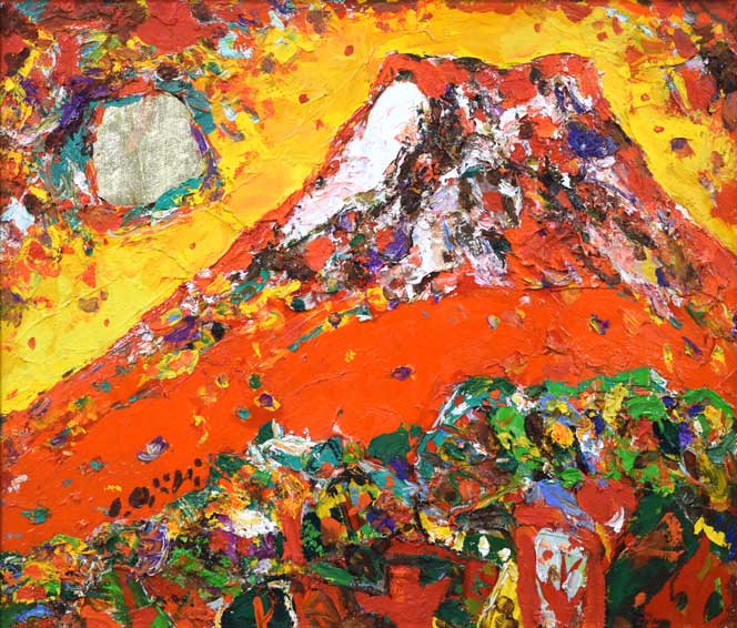 安食慎太郎「赤富士」油絵・F10号 作品全体拡大画像