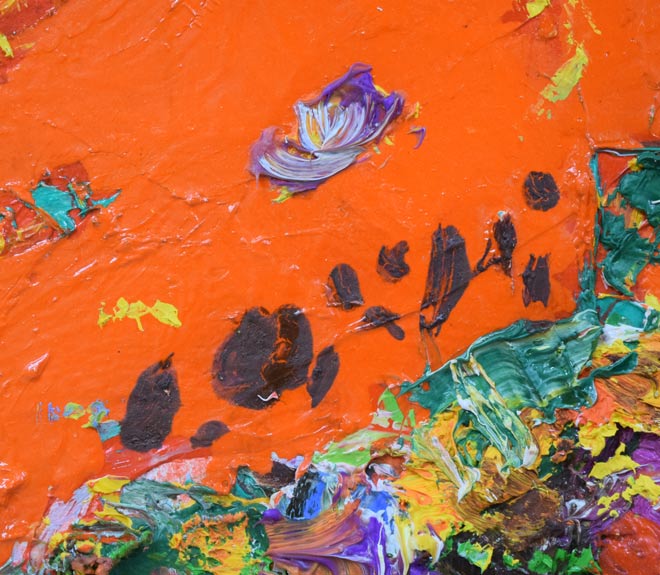 安食慎太郎「赤富士」油絵・F10号 サイン拡大画像