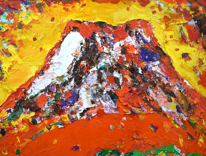 安食慎太郎「赤富士」油絵・F10号 拡大画像2