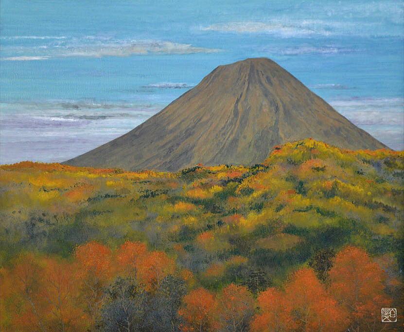 赤澤白翠「羊蹄山(蝦夷富士−北海道)」日本画・F8号 拡大部分