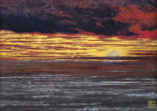 赤澤白翠「日の出」日本画・F4号 作品全体拡大画像