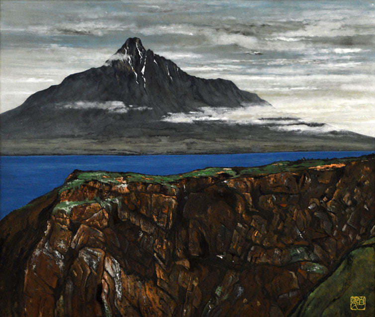 赤澤 白翠「利尻富士」日本画・F10号 拡大部分