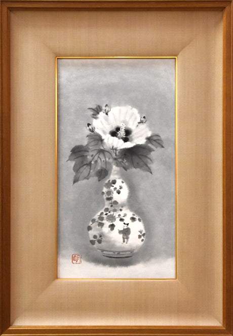 100%新品爆買い穐月明 水墨画 芙蓉 水墨画