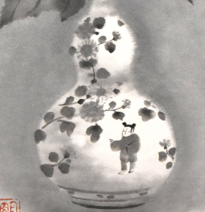 穐月明「芙蓉」水墨画・変形6号 拡大画像2