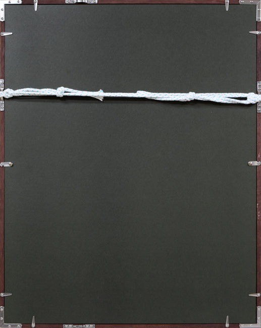 秋山巌「医者(フクロウ)」木版画に手彩色 額縁裏側画像