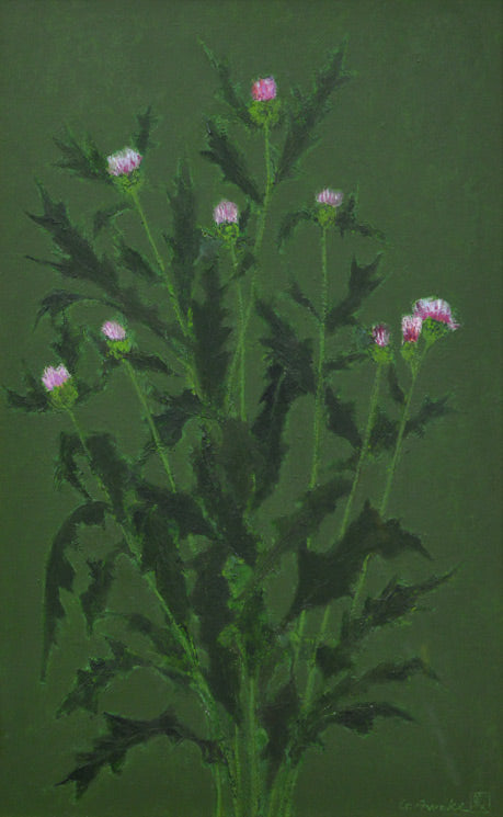青木義照「野薊」油絵・M10号 拡大部分