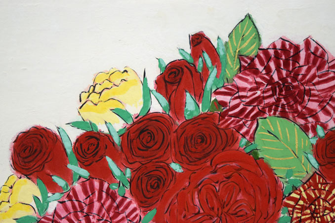 青木乃里子「薔薇」肉筆岩彩画・変形12号 拡大画像1