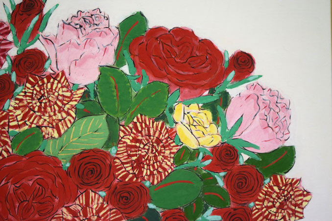 青木乃里子「薔薇」肉筆岩彩画・変形12号 拡大画像2