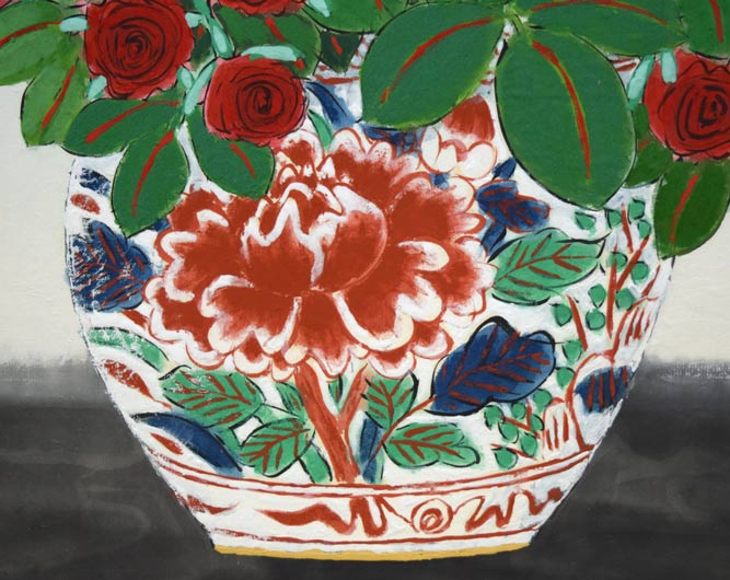 青木乃里子「薔薇」肉筆岩彩画・変形12号 拡大画像4