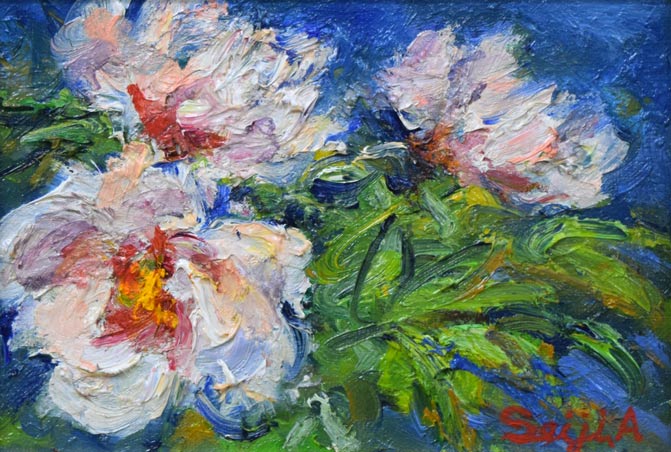 青塚誠爾「ぼたん」油絵・SM 作品全体拡大画像