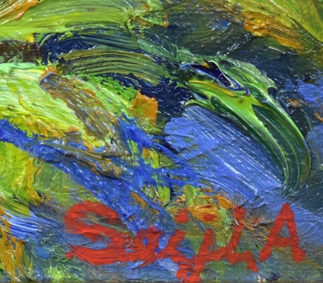 青塚誠爾「ぼたん」油絵・SM サイン拡大画像