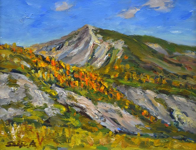 青塚誠爾「イワオヌプリ」油絵・F6号 作品全体拡大画像