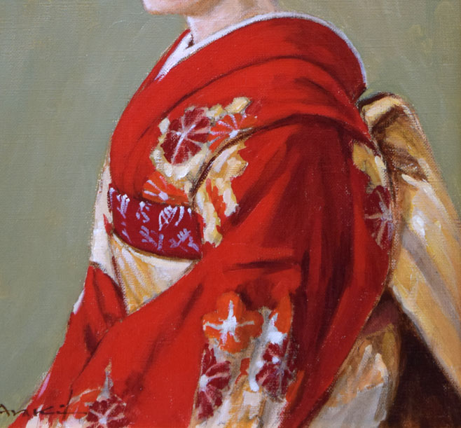 荒木義太郎「新春の舞妓」油絵・F4号 拡大画像2