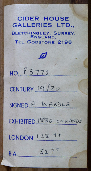 アーサー・ウォードル「The Hour」油絵・変形10号 額裏シール拡大画像1