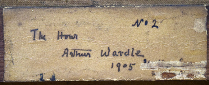 アーサー・ウォードル「The Hour」油絵・変形10号 額裏シール拡大画像2