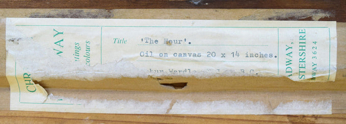 アーサー・ウォードル「The Hour」油絵・変形10号 額裏シール拡大画像3