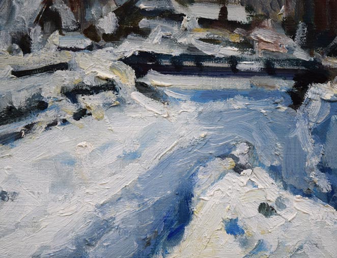 朝倉力男「堀割の雪」油絵・F4号 拡大画像2