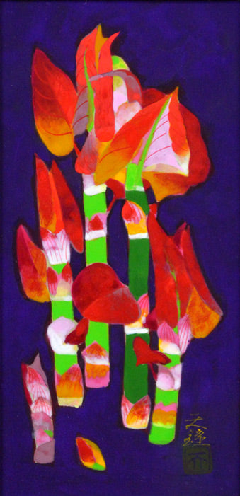 浅野天鐘「芽(いたどり)」日本画・M1号 拡大部分