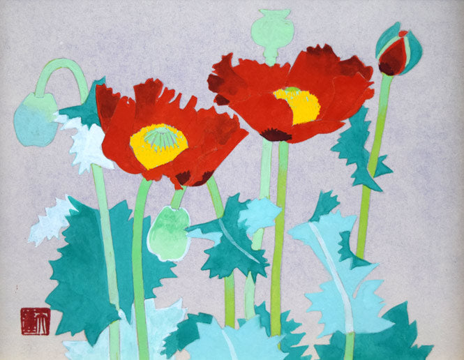 浅野天鐘「けし」日本画・F3号 作品全体拡大画像