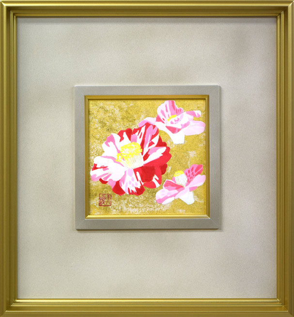 浅野天鐘「散椿(チリツバキ)」日本画・ミニチュアサイズ