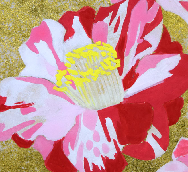 浅野天鐘「散椿(チリツバキ)」日本画・ミニチュアサイズ 拡大画像1