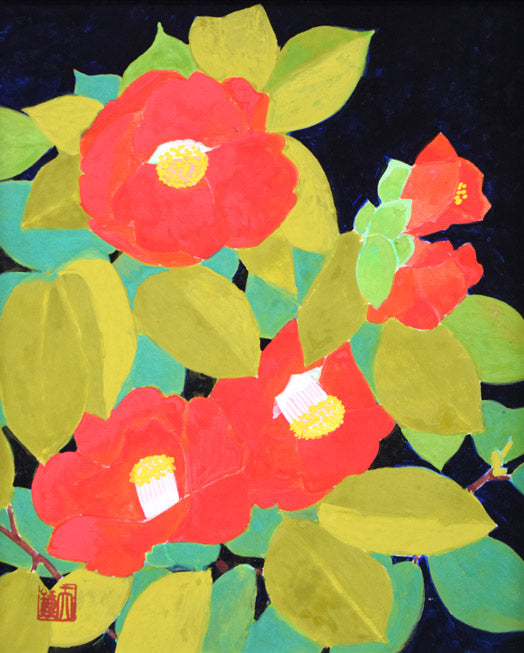 浅野天鐘「椿」日本画・F3号 作品全体拡大画像