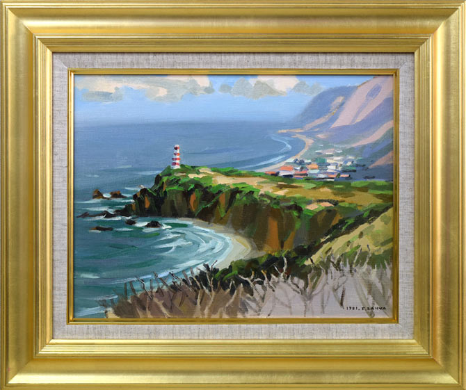 萬谷藤男「岬(北海道風景)」油絵・F6号