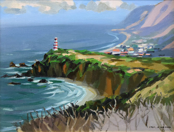 萬谷藤男「岬(北海道風景)」油絵・F6号 作品全体拡大画像