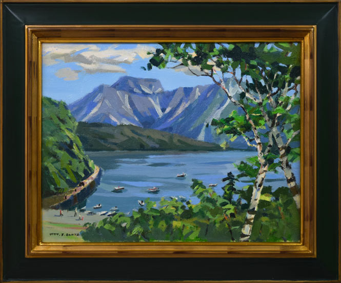 萬谷藤男「樽前岳の初夏(支笏湖)」油絵・F6号