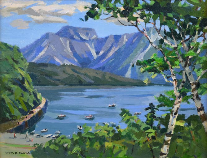 萬谷藤男「樽前岳の初夏(支笏湖)」油絵・F6号 作品全体拡大画像