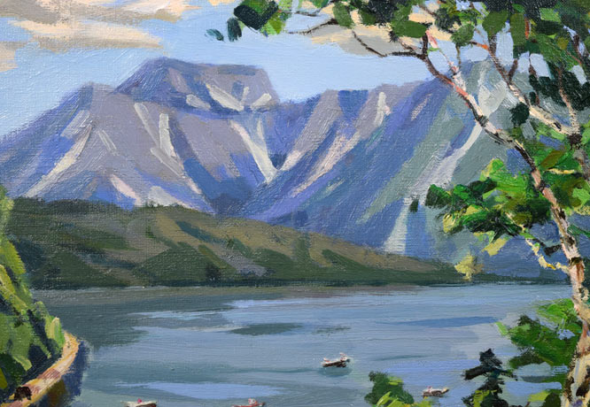 萬谷藤男「樽前岳の初夏(支笏湖)」油絵・F6号 拡大画像1