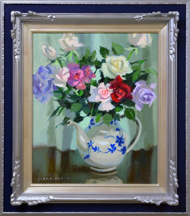 萬谷藤男「ばら」油絵・F8号