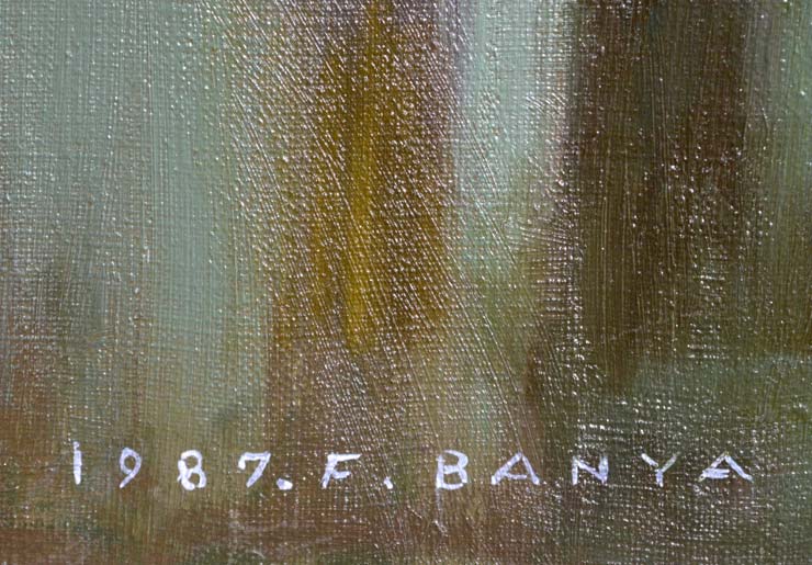 萬谷藤男「ばら」油絵・F8号 年記(1987年作)、サイン拡大画像