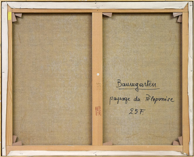 バウムガルテン(Baumgarten)「ペロポネス風景(ギリシャ)」油絵・仏F25号 キャンバス裏側画像