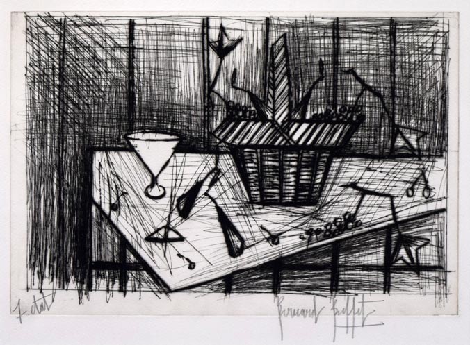 ベルナール ビュッフェ(Bernard BUFFET)「静物」ドライポイント(銅版画) 作品全体画像