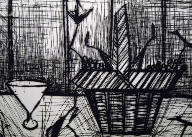 ベルナール ビュッフェ(Bernard BUFFET)「静物」ドライポイント(銅版画) 拡大画像1