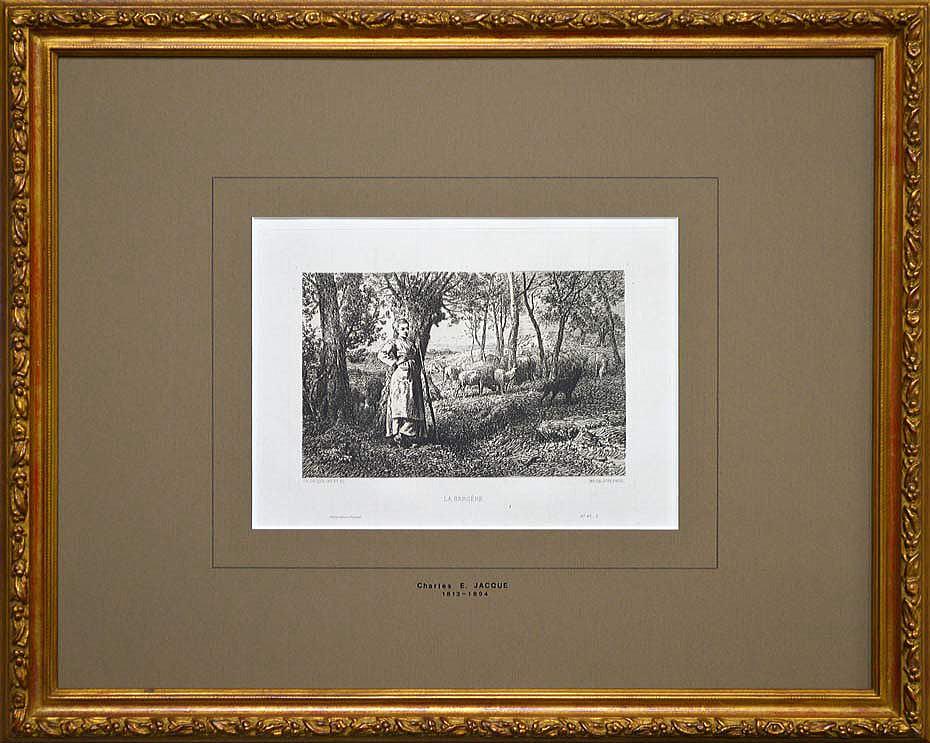 シャルル=エミール ジャック(Charles-Émile JACQUE)「羊飼い」エッチング(銅版画)