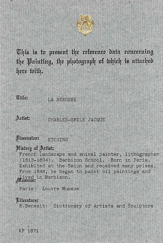 シャルル=エミール ジャック(Charles-Émile JACQUE)「羊飼い」エッチング(銅版画) 作品証明書画像1